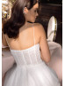 Beaded Spaghetti Straps Ivory Lace Organza Fairytale Wedding Dress